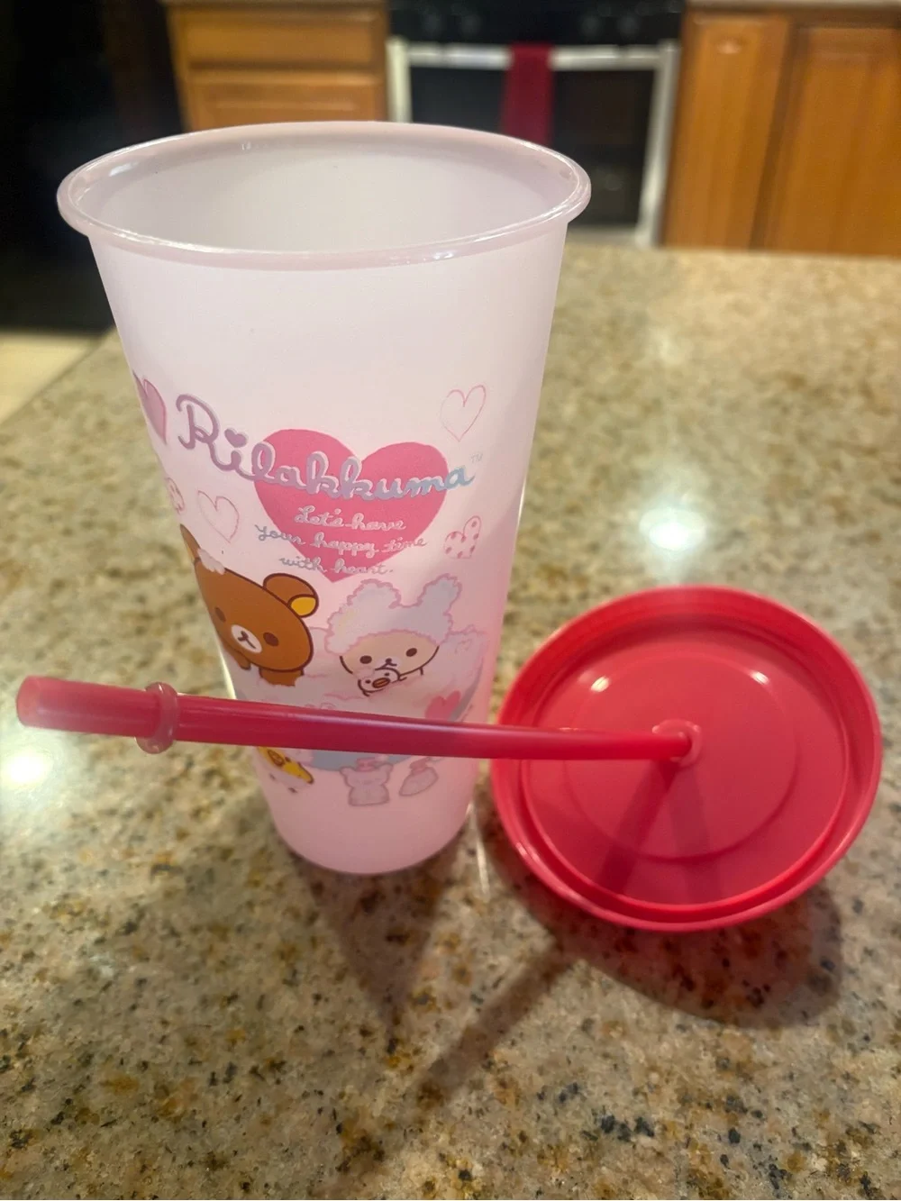 Rilakkuma Pink Travel Tumbler with Straw